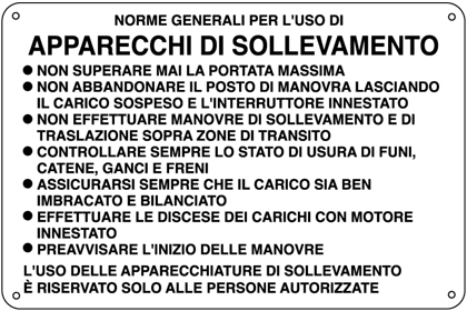 2616 - Cartello informazione Apparecchi di sollevamento