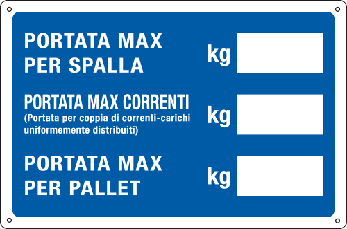 3128 - Cartello informazione PORTATA SPALLA/CORR.PESO MA per