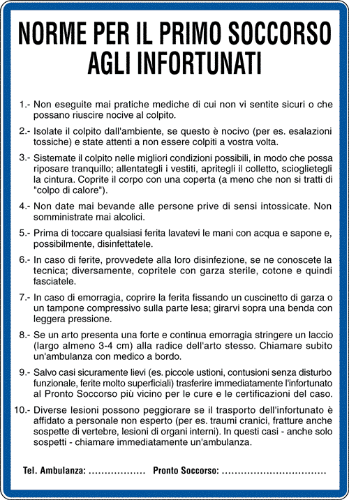 3612 - Cartello NORME PRIMO SOCCORSO INFORTUNATI
