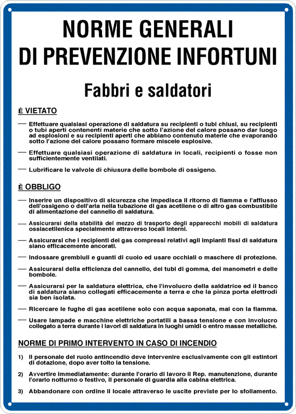 3632 - Cartello NORME PER FABBRI E SALDATORI