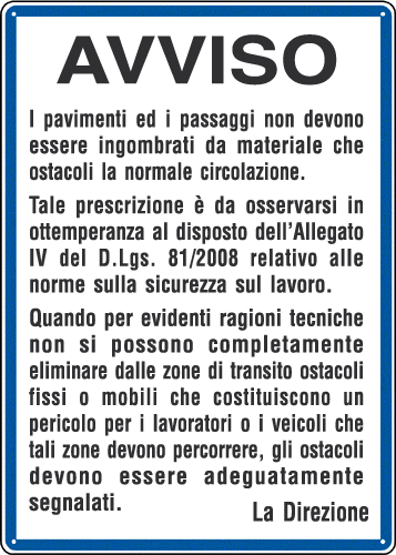 3647 - Cartello NORME AVVISO LASCIARE LIBERI PASSAGGI