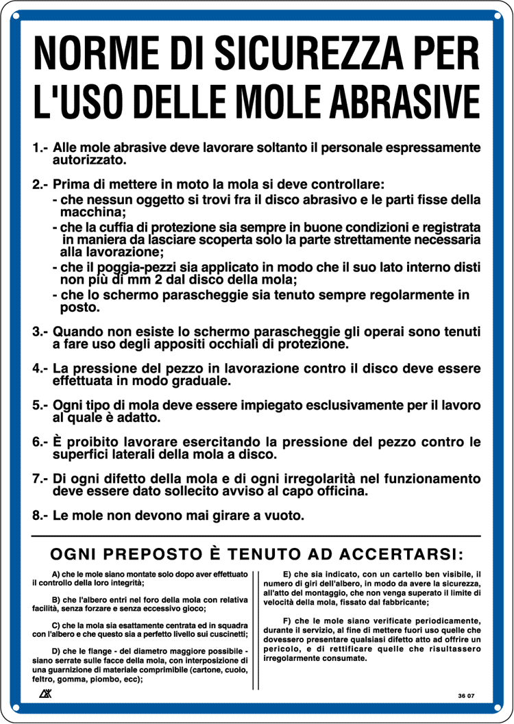 3707 - Cartello NORME USO MOLE ABRASIVE