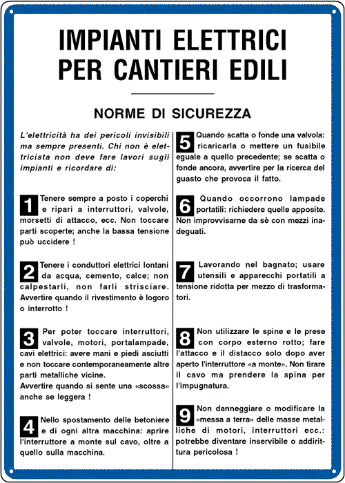 3714 - Cartello NORME IMPIANTI ELETT. CANT. EDILI