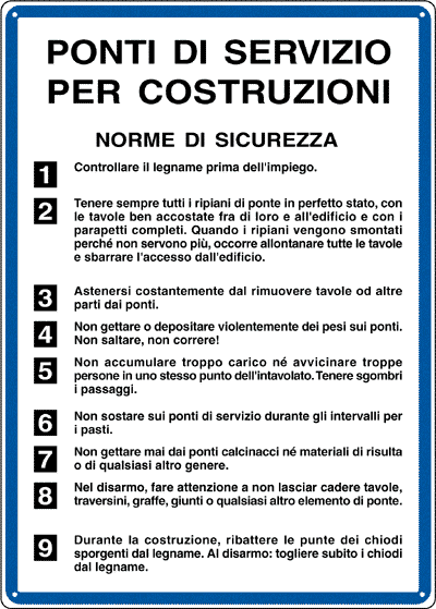 3715 - Cartello NORME PONTI SERVIZIO PER COSTRUZ.