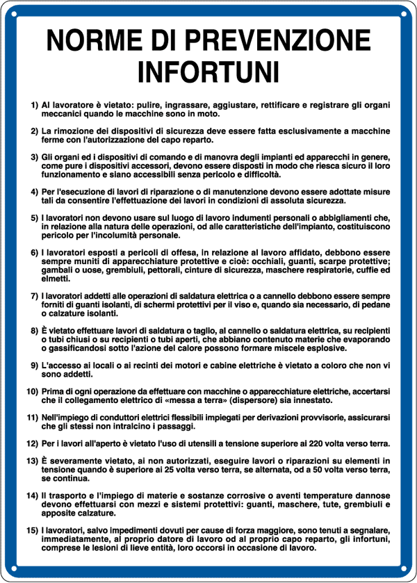 3716 - Cartello NORME PREVENZ. INFORTUNI