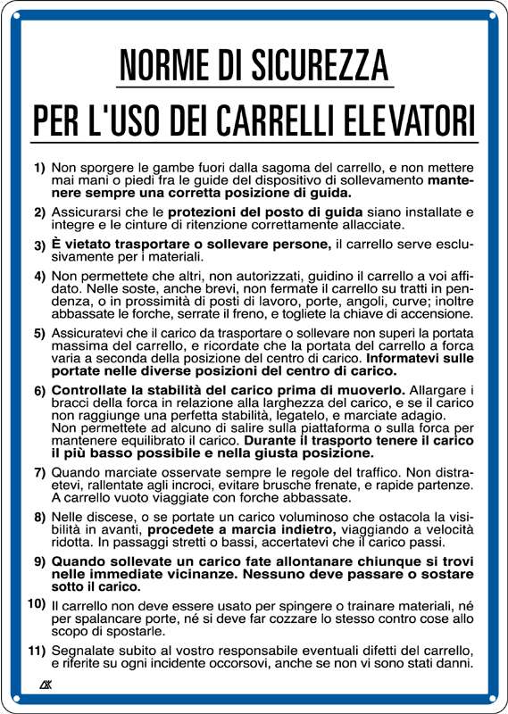 3739 - Cartello NORME ADDETTI CARRELLI ELEVATORI