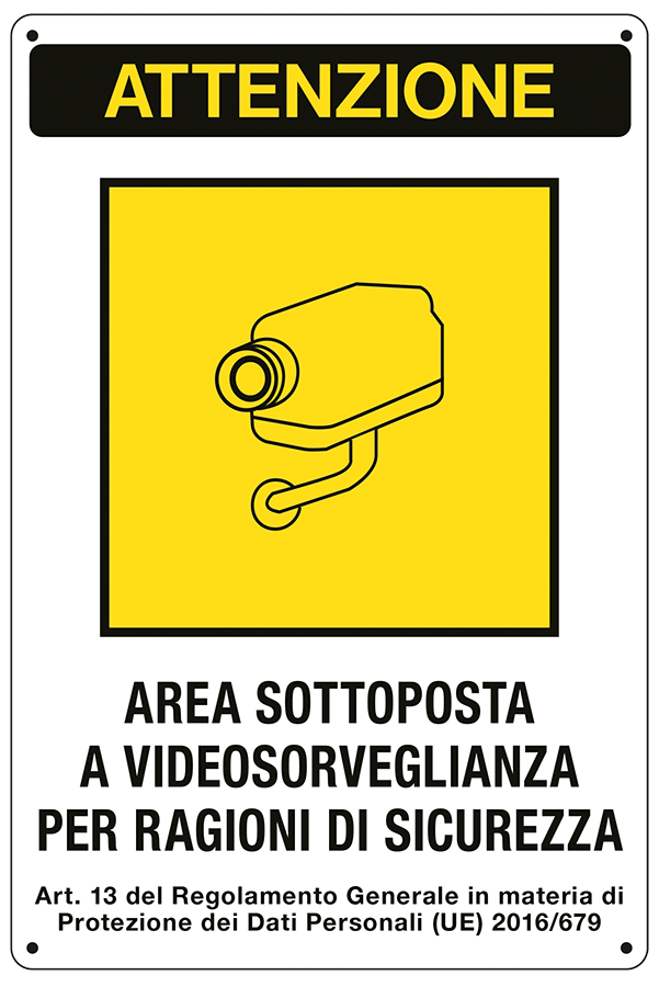 22018 - Cartello ATTENZIONE area sottoposta a videosorveglianza(D. LGS. n. 101