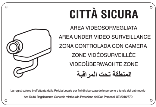 27338 - cartello alluminio AREA VIDEOSORVEGLIATA (D.LGS. n.101 del 10/08/2018)