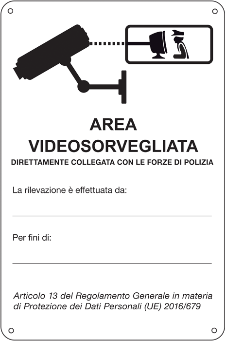 33398 - cartello AREA SOTTOPOSTA A VIDEOSORVEGLIANZA(D.LGS.n.101 del 10/08/18)