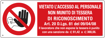 18093K - Cartello vietato accesso personale non munito tessera