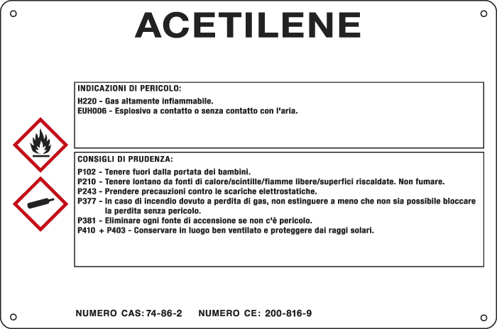 27A861 - cartello sostanze pericolose simbologia CLP " ACETILENE "