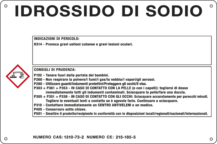 27B600 - cartello sostanze pericolose simbologia CLP " IDROSSIDO DI SODIO "