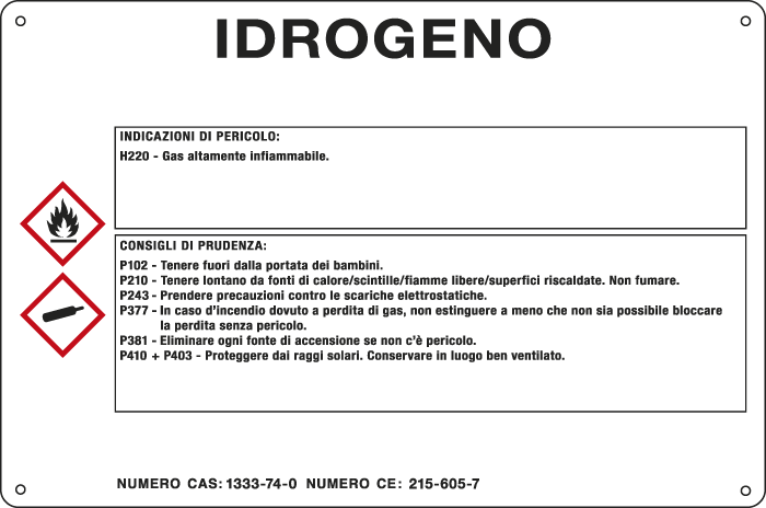 35A112 - cartello sostanze pericolose simbologia CLP " IDROGENO "