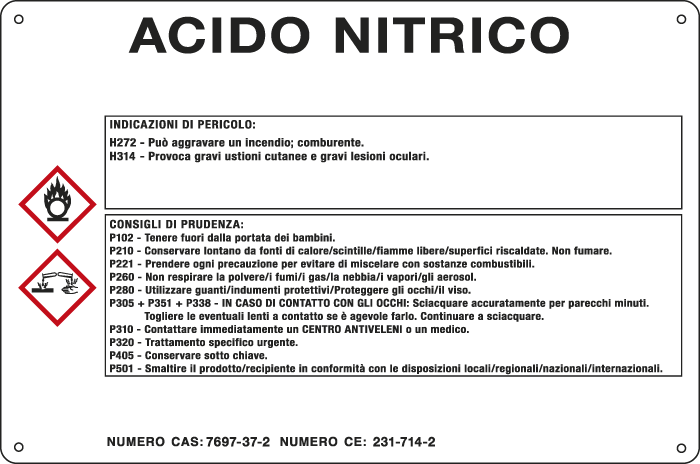 35B620 - cartello sostanze pericolose simbologia CLP " ACIDO NITRICO "