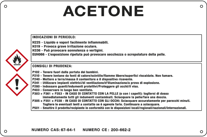35B780 - cartello sostanze pericolose simbologia CLP " ACETONE "