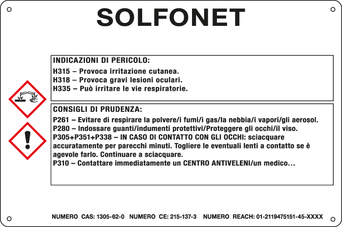 35F250 - cartello sostanze pericolose simbologia CLP " SOLFONET "