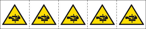 49634MS - foglio n.5 etichette adesive 60x60 Pericolo schiacciamento mani/piedi