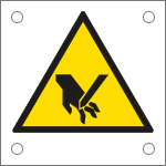 49649N - Cartello alluminio pericolo taglio verticale su mano