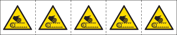 49667MS - Foglio n.5 etichette adesive 60x60 Pericolo nastro trasportatore
