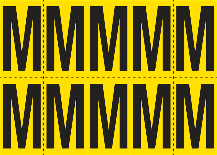 905M - Foglio n.10 etichette adesive G/N lettera M