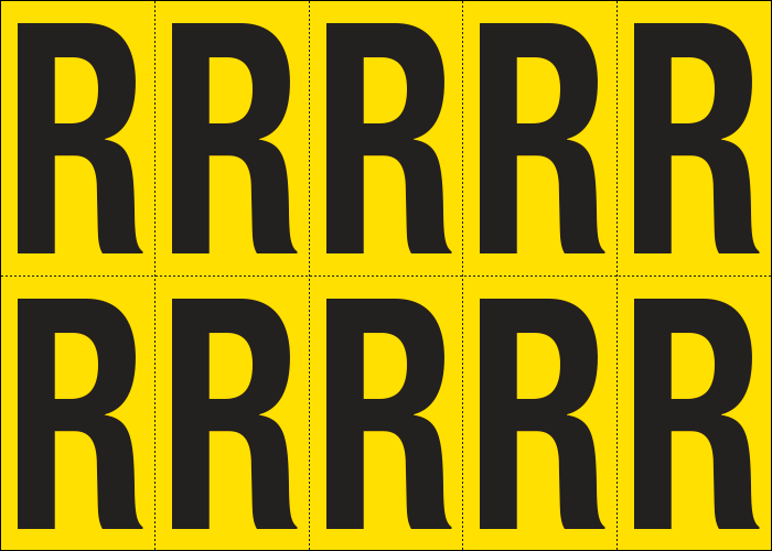 905R - Foglio n.10 etichette adesive G/N lettera R