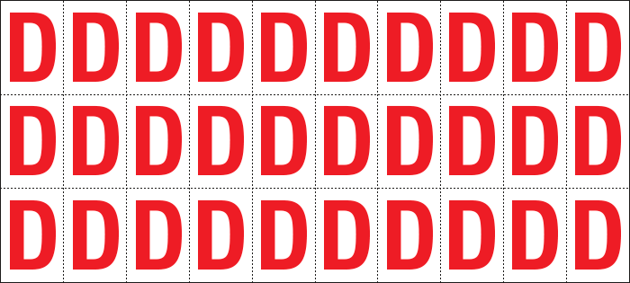 912D - Foglio n.30 etichette adesive B/R lettera D