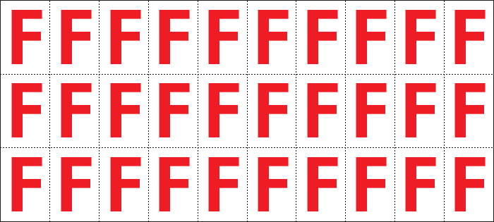 912F - Foglio n.30 etichette adesive B/R lettera F