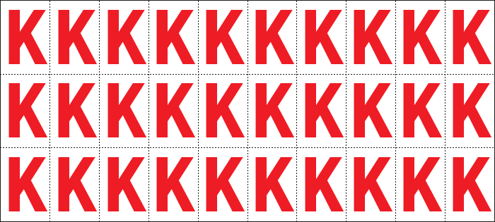 912K - Foglio n.30 etichette adesive B/R lettera K