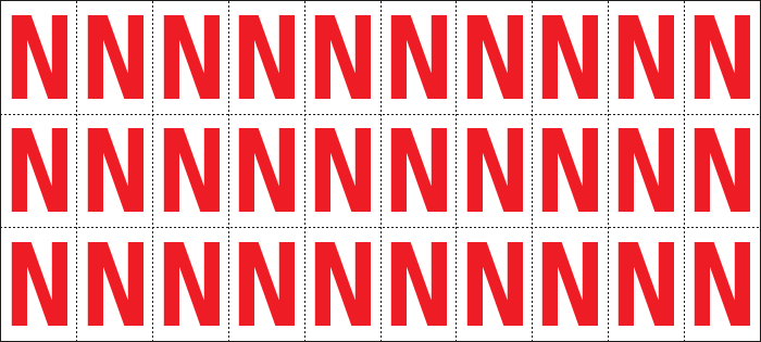 912N - Foglio n.30 etichette adesive B/R lettera N