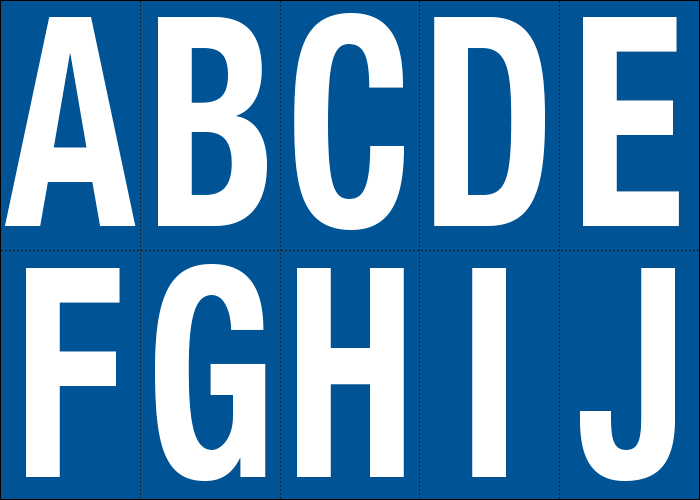 925AJ - Foglio n.10 etichette adesive B/B lett.da A a J