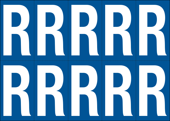 925R - Foglio n.10 etichette adesive B/B lettera R