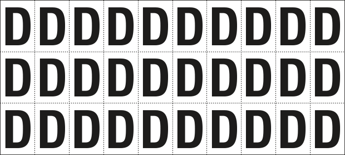 932D - Foglio n.30 etichette adesive B/N lettera D