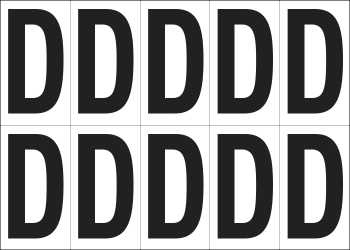 935D - Foglio n.10 etichette autoadesive B/N lettera D