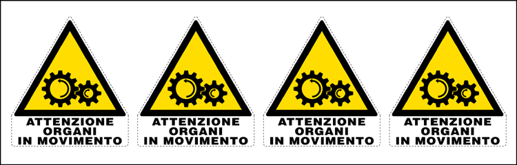 9574B - Foglio 4 etichette attenzione organi movimento
