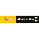 99A691NAD - foglio da 5 etichette fondo nero "ALCOOL ETILICO" freccia dx