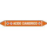 99C030A - foglio da 5 etichette autoadesive con frecce+simb ACIDO CIANIDRICO