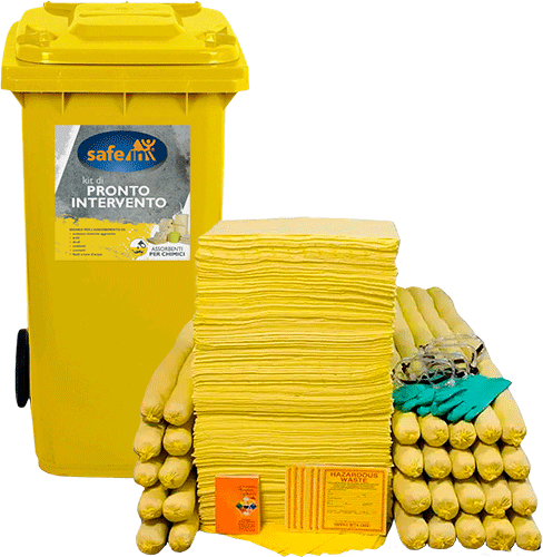 ASCK120 - kit serie CHIMICI SAFE IN colore GIALLO in bidone carrellato da 120 lt
