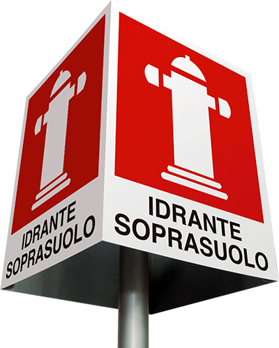CU20170 - Cartello quadrifacciale in allum.con staffa x palo mm60:idrante sopras