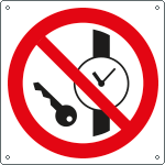 E1330W - Cartello divieto entrare con orologi e..solo simbolo EN ISO 7010