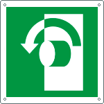 E15122K - Cartello emergenza girare la maniglia a sn solo simbolo EN ISO 7010