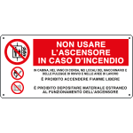E16141W - Cartello non usare l'ascensore in caso...3simboli UNI ISO 7010
