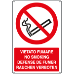 E1802Y - Cartello divieto vietato fumare (4 lingue) EN ISO 7010