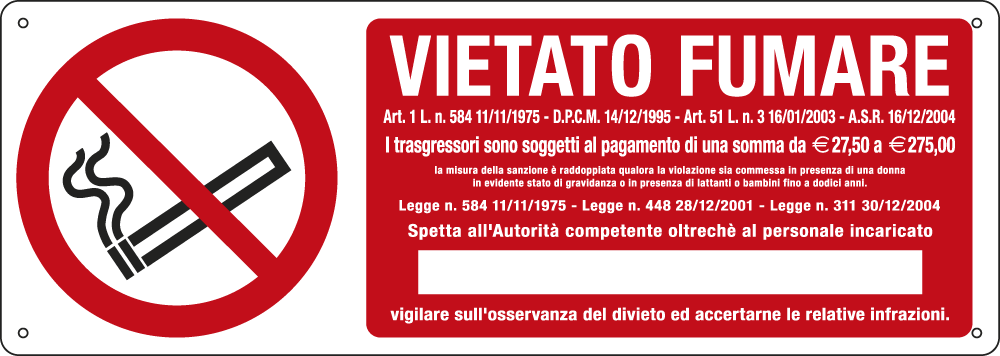 E18089KS - Etichetta vietato fumare L.311 30/12/04 più euro EN ISO 7010