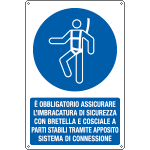 E1985X - Cartello obbligo assicurare l'imbracatura con bretella e...EN ISO 7010