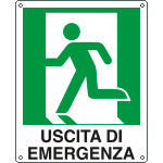 E20105W - Cartello uscita di emergenza sinistra simbolo+testo EN ISO 7010