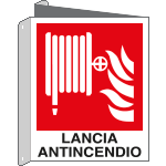 E20157BIX - Cartello bifacciale LANCIA ANTINCENDIO EN ISO 7010