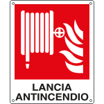 E20157W - Cartello antincendio lancia antincendio simbolo+testo EN ISO 7010