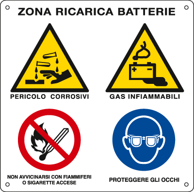 E28201W - Cartello Zona di ricarica batterie EN ISO 7010