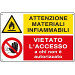 E2938 - Cartello multisimbolo attenzione materiali infiammabili...EN ISO 7010