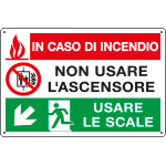 E2939 - Cartello multisimbolo In caso di incendio discesa sinistra EN ISO 7010